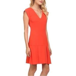 Rebecca Taylor Coral Orange Pleated Fit & Flare Dress Sz 4 Excellent condition!